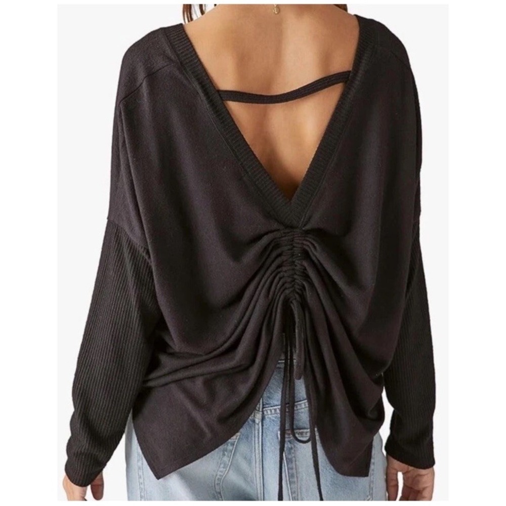 Lucky Brand Shimmy Shake Like Black Low Adjustable‎ Open Back Top 2 Shirred